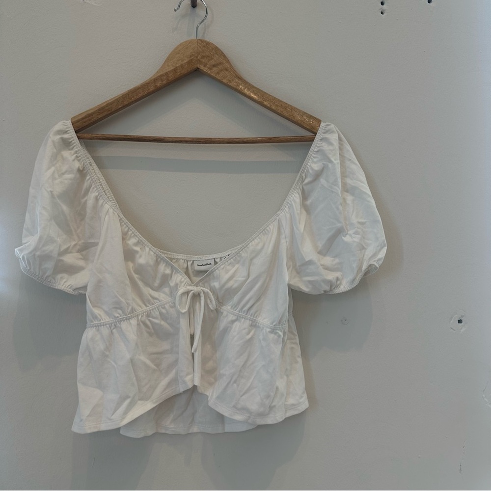 Sunday Best Kaia Top - White Puff Sleeve Tie Front Blouse